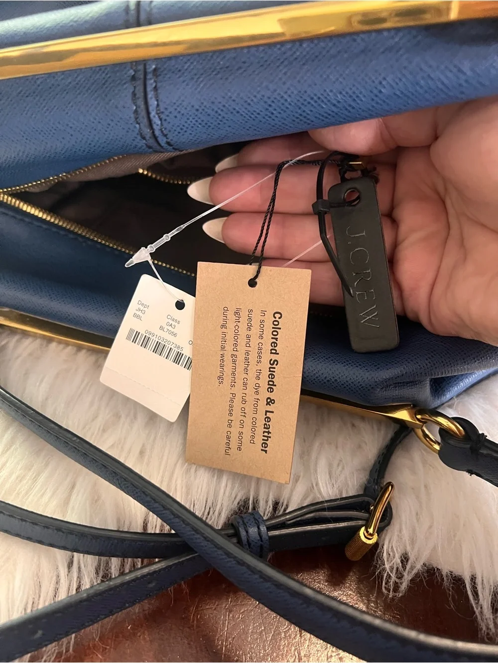 NWT J.Crew Hughes Origami Saffiano Leather Convertible Bag Blue